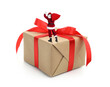© New Africa - Santa Claus with bag on big gift box against white background