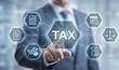 © Onetrick  - Businessman using innovative virtual touch screen presses tax button. Tax payment. Government, state taxes. Calculation tax return ,business, money, concept