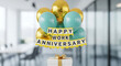 © Bithi - Teal and gold balloons with happy work anniversary banner above gift box image