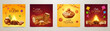 © FikStock - Happy Lohri Square Card Pack with Bonfire, Punjabi Sweets, Dhol and Festive Decorations – Vector Design