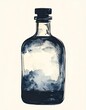 © Fomo Creative - Watercolor Style Blue Tinted Glass Bottle Against Neutral Background