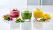 © Yoga - Colorful Rainbow Smoothie Shots – 3 Glasses Different Smoothies