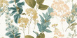 © Eli Berr - Rich watercolor botanical foliage and flower seamless pattern in dusty blue, green, and mustard for luxury fabrics, wallpapers, and elegant packaging