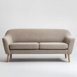 © Emma - Elegant mid century modern two seater sofa upholstered in textured beige fabric with tapered wooden legs isolated on white