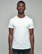 © Cahya - Front view of fit African American man in plain white t-shirt and jeans, isolated mockup for clothing design