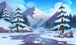 © AI Digital_Zone - Snowy mountain landscape with frozen river and pine trees winter mountains