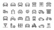 © Nayyab - Set of 30 parking outline icons featuring linear symbols for vehicles, garages, directions and parking services in minimalist modern illustration style on white background