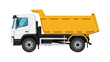 © Anindya - Yellow Dump Truck with White Cab on Black Background Side View Construction Vehicle Transportation Heavy Duty Equipment