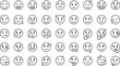 © Md - Emoticon face icons showing a wide range of emotional expressions, including happy, sad, crying, confused, and surprised moods for communication and illustration projects