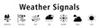 © hans_ts - Weather Signals web banner icon vector illustration with icons of Weathercock, Wind Speed, Wind, Rain, Snowflake, Cloudy, and Sunny.