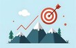 © Aiden - goal target mission success icon set business challenge objective and achievement with hike mountain summit and aim arrow symbol marketing management vector illustration. High quality