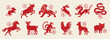 © LeWen - Chinese Zodiac vector set featuring the twelve traditional zodiac animals in a bold red paper-cut style. Symbolizes lunar new year, chinese culture, folklore, and festive celebration.
