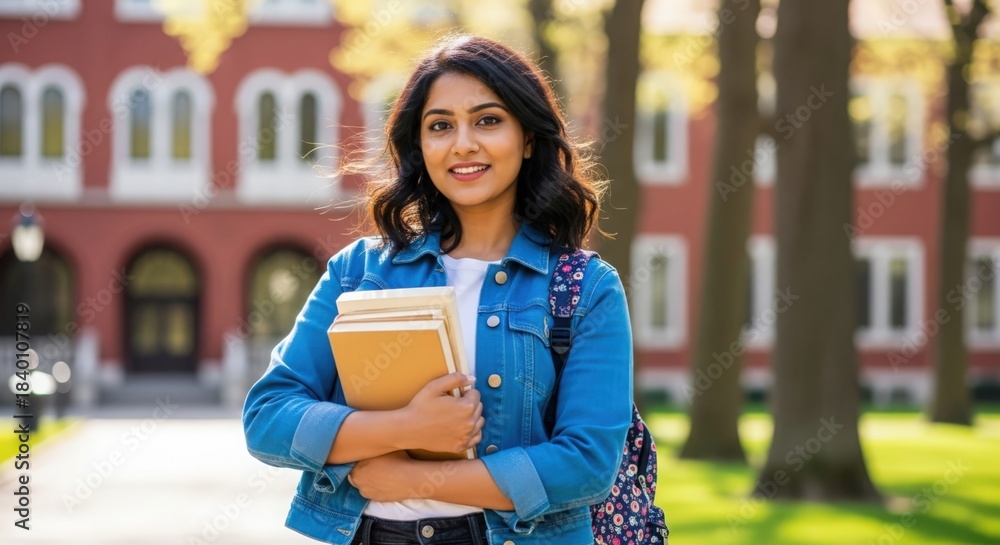 Confident Indian College Girl Holding Books on Campus Stock Photo ...