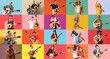 © Pixel-Shot - Collage of many people with guitars on color background