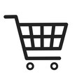 © NaRa - Single black outline icon of a classic shopping cart, representing e-commerce, purchasing, and online checkout