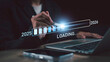 © The KonG - Loading progress bar from 2025 to 2026 represents digital transformation, planning for the future, technology trends, business growth, and new year goal development.