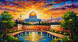 © MDBURHAN - 3D Jerusalem Skyline with Dome of the Rock, Wall Decor, 3D Relief Wallpaper, 3D Mural Wallpaper, 3D Wall Mural Design.