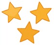 © Money - Three flat, golden, cartoon-style stars floating isolated on a white background
