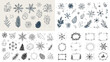 © Creative Nest - A delicate collection of winter botanical sketches including snowflakes, pinecones, crystals, and wreaths ideal for holiday designs, seasonal decor, and hand drawn illustrations.
