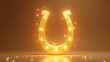 © Mystery - Glowing golden horseshoe with sparkling lights and magical particles floating on warm golden background, concept of good luck charms, fortune telling, casino promotions, positive energy campaigns