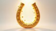 © Mystery - Glowing golden horseshoe with sparkling lights and magical particles floating on warm golden background, concept of good luck charms, fortune telling, casino promotions, positive energy campaigns
