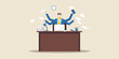 © Amrito - Overwhelmed businessman juggling multiple tasks at a busy office desk
