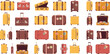 © MstRejowana - Travel luggage set, vintage suitcases, modern rolling bags, baggage icons, holiday travel gear, suitcase collection, tourism equipment illustration
