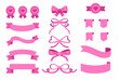 © Natalia - Ribbon banner. Love bow. Vintage decorative emblem for special offer and discount. Romantic heart seal, classic tape. Retro pink gift, frame, sale label. Elegant flag vector tidy ornament isolated set