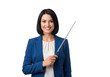 © shahida  - Smiling professional woman in a blue blazer holding a pointer stick isolated on transparent background
