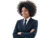 © shahida  - Professional african american woman confidently posing in a dark suit and tie with arms crossed isolated on transparent background