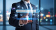 © Anusa - Businessman interacting with virtual interface showcasing future trends and data analysis, emphasizing innovation and technology in modern office environment