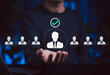 © Supatman - Human resource selection concept. HR professional holding an icon of chosen candidate, representing recruitment, employee hiring, job interview and business talent acquisition strategy.