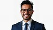 © Valentina - Portrait of a handsome young businessman in suit, smiling on face with glasses, isolated on transparent background. Arabic style. Muslim businessman.
