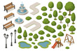 © Precious - Isometric park elements set with benches, trees, pathways, and playground