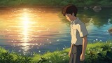 Young Man Gazing at Sunlit River in Anime Style male teenager