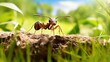 © we3_food - A solitary ant stands poised on a small mound of dirt amidst lush green grass and dd sunlight