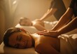 © Meow Creations - Two women enjoying a relaxing couples back massage in a luxurious spa with warm atmospheric lighting.