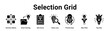 © oka - Selection Grid web banner icon vector illustration concept for business with icon of Decision Matrix, Smart Sorting, Idea Score, Value Lens, Priority Gear, Idea Filter.