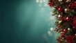 © Higgins - Holiday background with copy space and elegant gold and red decorations, Winter season greeting card template with blurred bokeh lights
