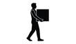 © rsvect02 - a silhouetted depiction of a man walking while carrying a square shaped package or box showcasing movement and transportation concepts in a minimalistic style