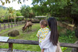 © leungchopan - Mother and baby watching camel at zoo enclosure