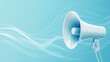 © Anda - amplifier. A megaphone with abstract sound waves in blue and white, illustrating modern communication concepts. product launch decks.