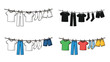 © hasan - Illustration of various colorful clothes hanging on a clothesline against a white background.