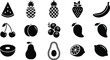 © CreatAr8 - Seamless set of fresh fruit and vegetable icons including apple, strawberry, orange, banana, watermelon, and pineapple