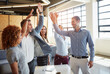 © peopleimages.com - Smile, business and people cheering in office for good news, real estate success and celebration. Happy, staff or team achievement for property deal, realtor motivation and sales milestone of auction