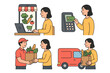 © icon_art - Steps for purchasing fresh food and vegetables through an online store application and receiving home delivery