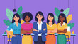 © T ART - Confident diverse women team standing together in a modern office Female leadership and empowerment