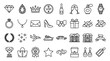 © David - Large set of black line icons representing luxury, wealth, and VIP status, featuring a diamond, crown, champagne, yacht, and mansion for premium design concepts
