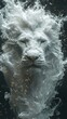 © Elena - Abstract portrait of a powerful white lion formed from swirling smoke. Vertical fantasy art with magical fire sparks on a dark background