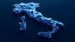 © pkproject - An abstract geometric and luminous blue polygonal mesh representing the country of Italy rendered in a futuristic digital style on a dark void background